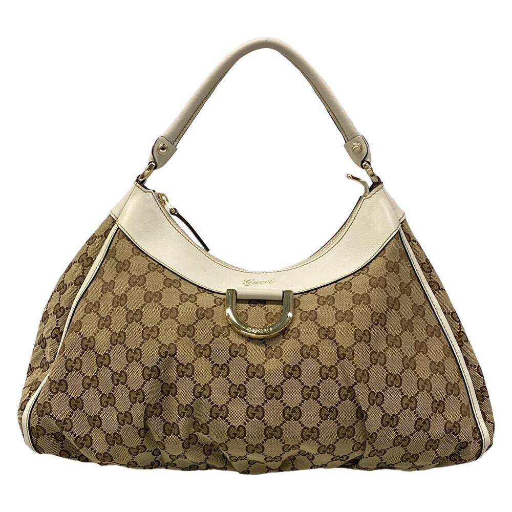 Gucci Abbey, GG pattern Handbag 189833 Dark Brown Beige Cream Jacquard Leather
